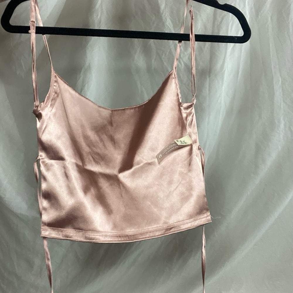 dolls kill backless satin pink crop top